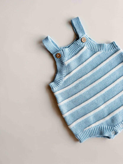 Freckles The Label Raised Stripe Button Romper Arctic