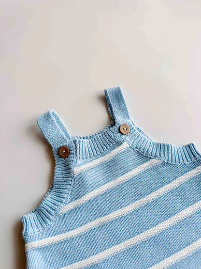 Freckles The Label Raised Stripe Button Romper Arctic