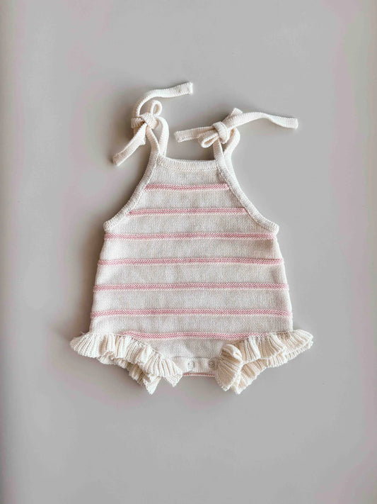 Freckles The Label Raised Stripe Tie Romper Sweetpea