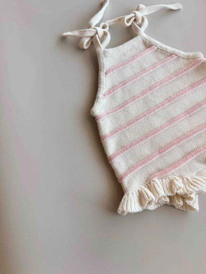 Freckles The Label Raised Stripe Tie Romper Sweetpea
