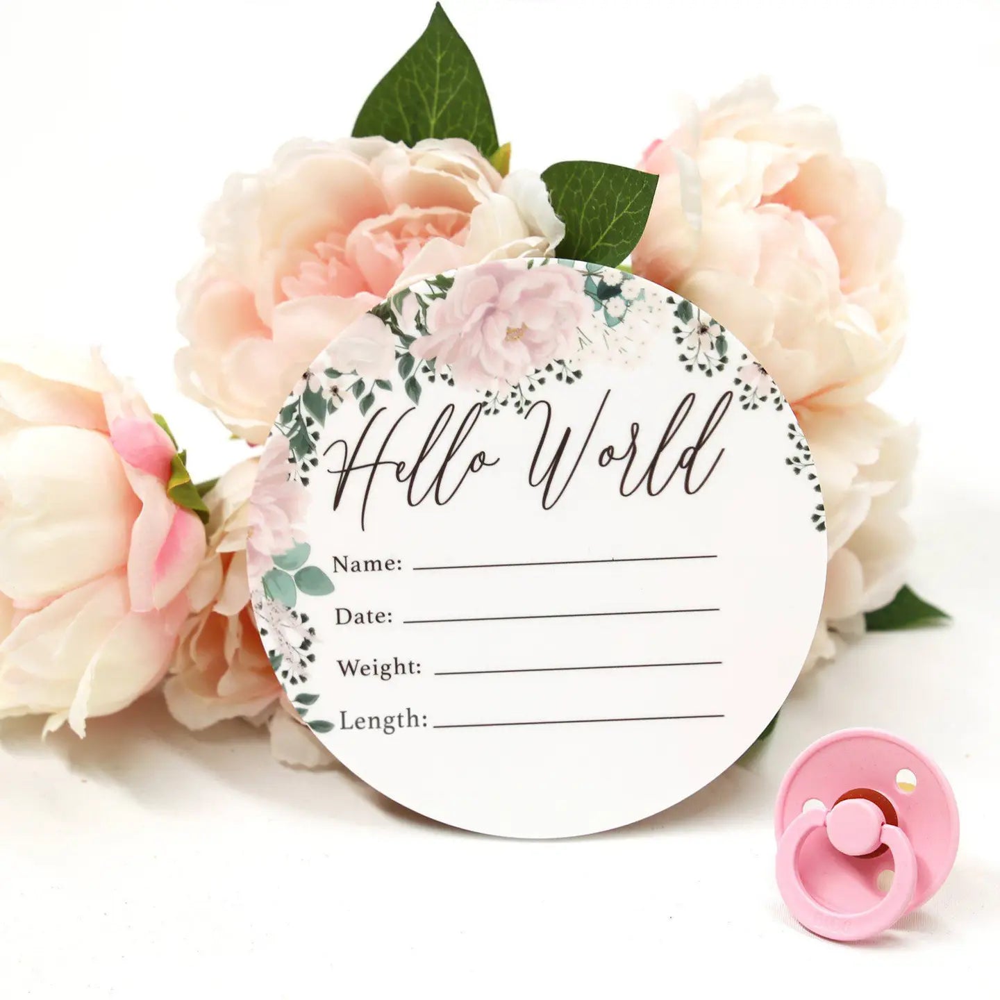 CMC Gold ‘Hello World’ Pink Floral Birth Announcement Plaque