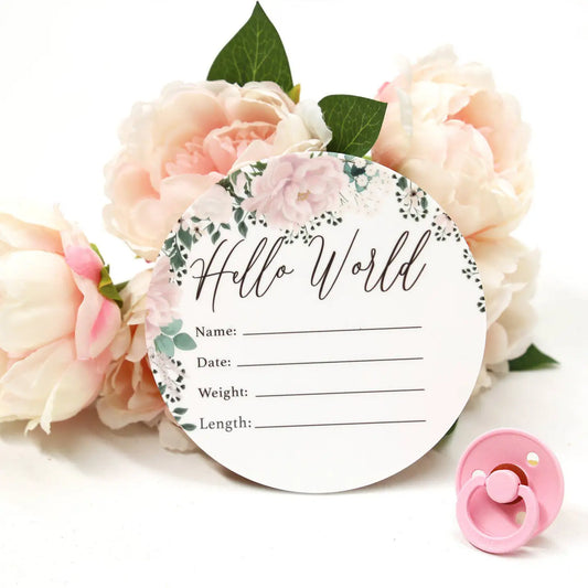 CMC Gold ‘Hello World’ Pink Floral Birth Announcement Plaque