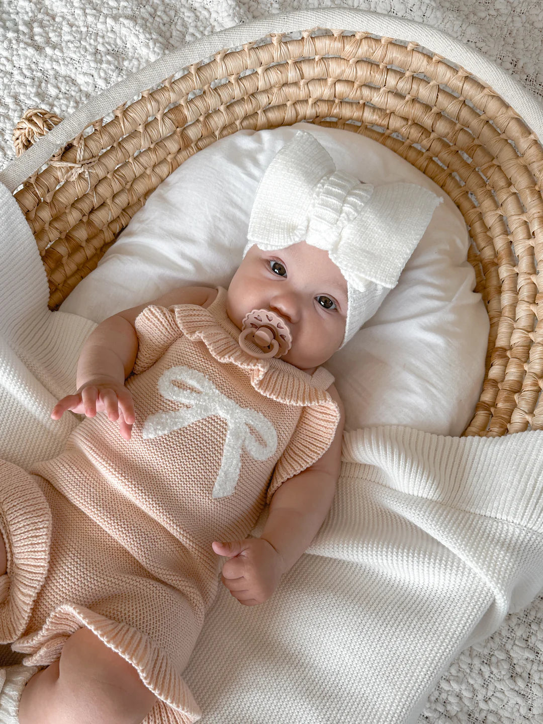 Blossom & Pear Bow Singlet Frill Knit Romper Pink Lemonade