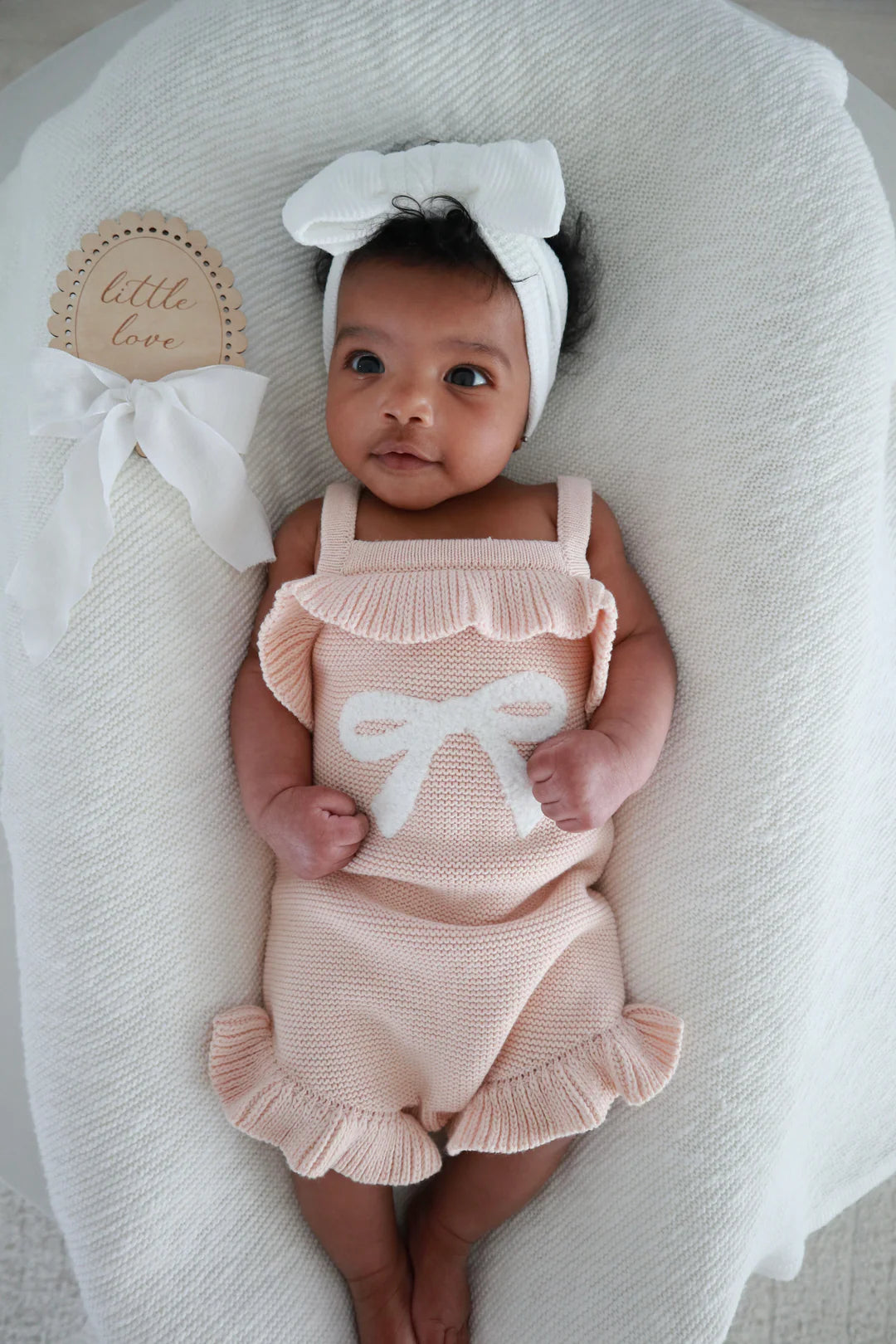 Blossom & Pear Bow Singlet Frill Knit Romper Pink Lemonade