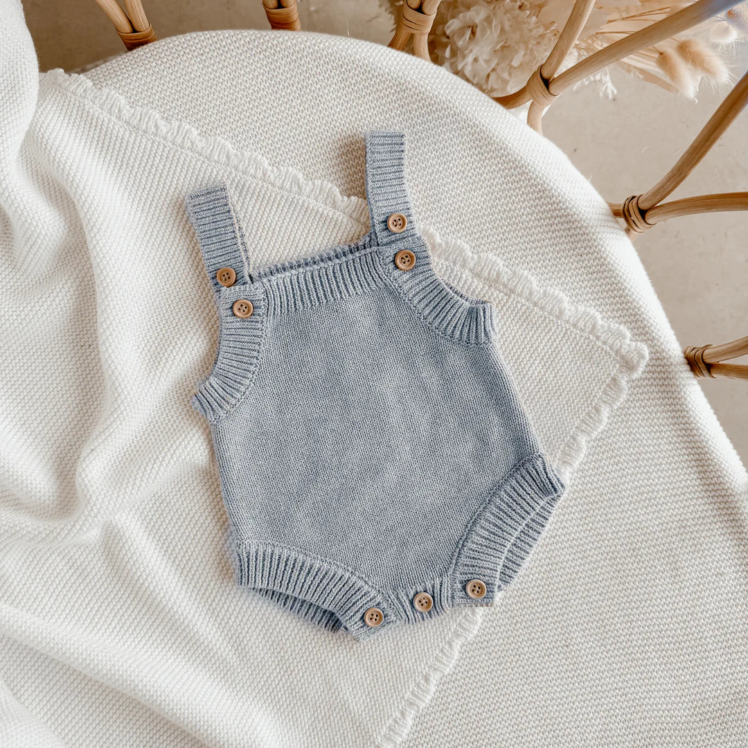 Blossom & Pear Powder Blue Singlet Mini Knit Romper