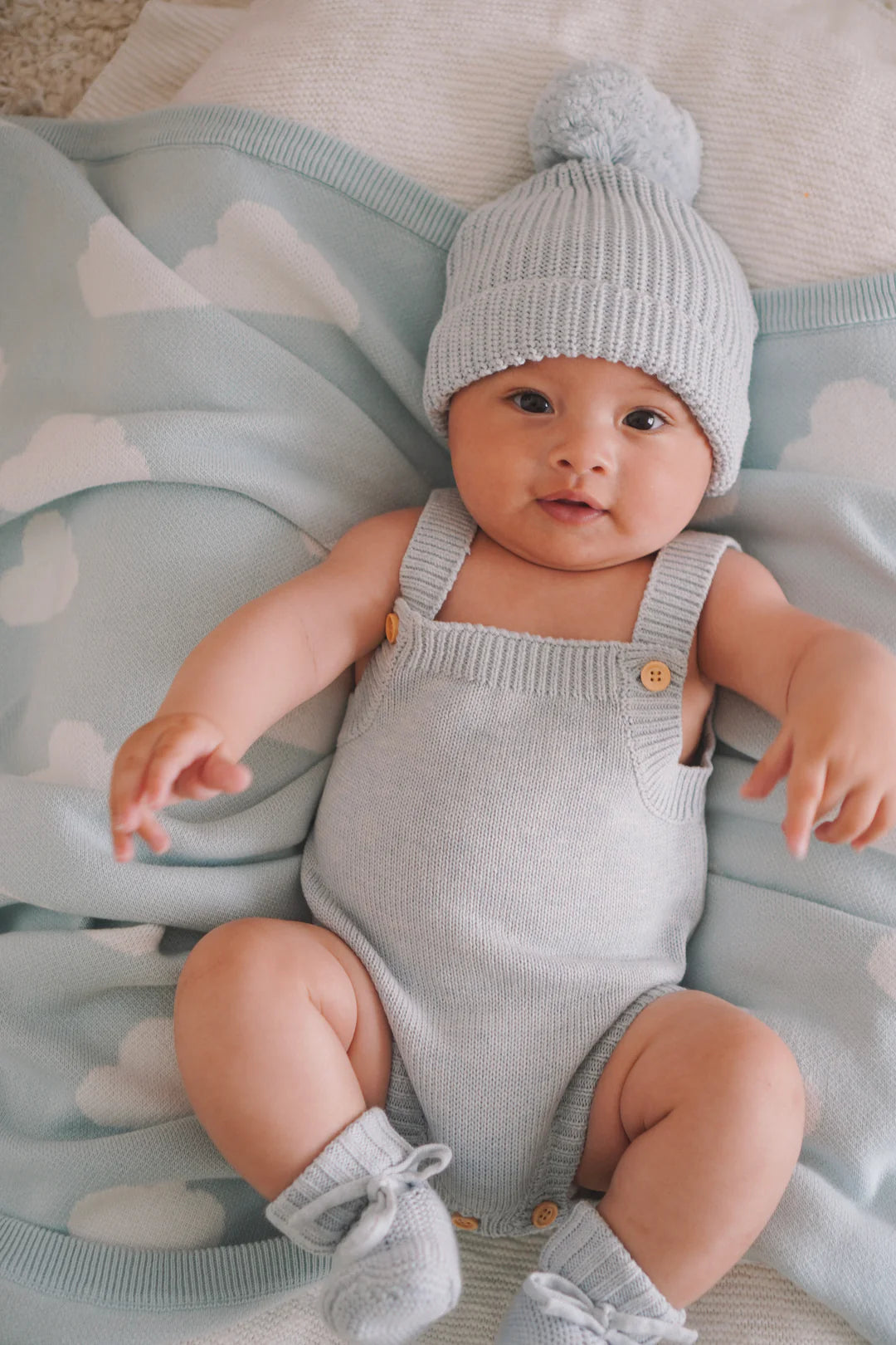 Blossom & Pear Powder Blue Singlet Mini Knit Romper