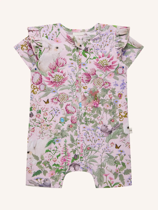 Fleur Harris Precious Shorty Frill Coverall in Pink Multi