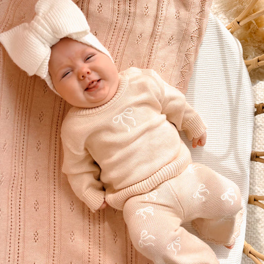 Blossom & Pear Cosy Bow Knit Set Pink Lemonade
