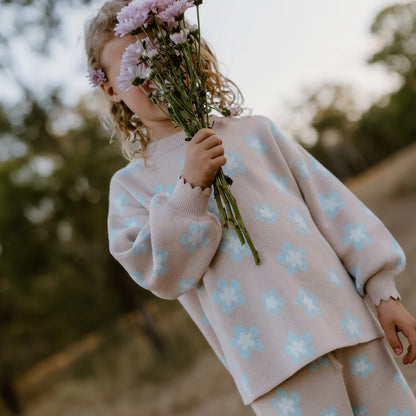 Blossom & Pear Mocha Blue Daisy Knit Set