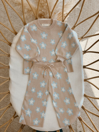 Blossom & Pear Mocha Blue Daisy Knit Set