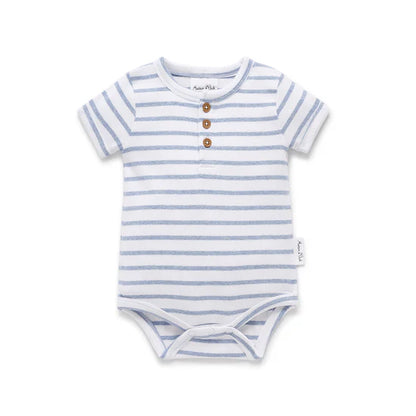 Aster & Oak Blue Stripe Rib Henley Romper