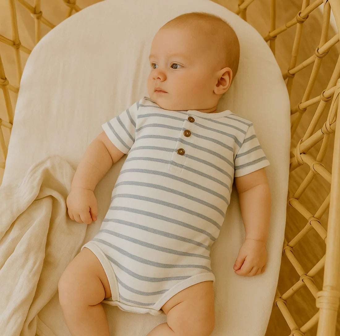 Aster & Oak Blue Stripe Rib Henley Romper
