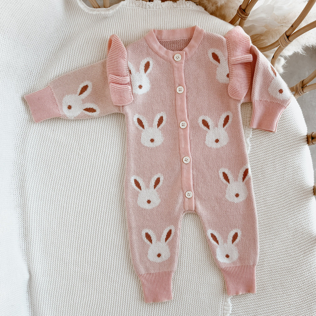 Blossom & Pear Easter Knit Pink Bunny Romper