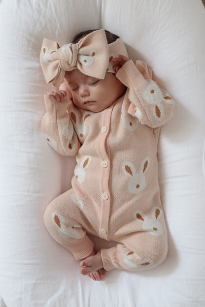 Blossom & Pear Easter Knit Pink Bunny Romper