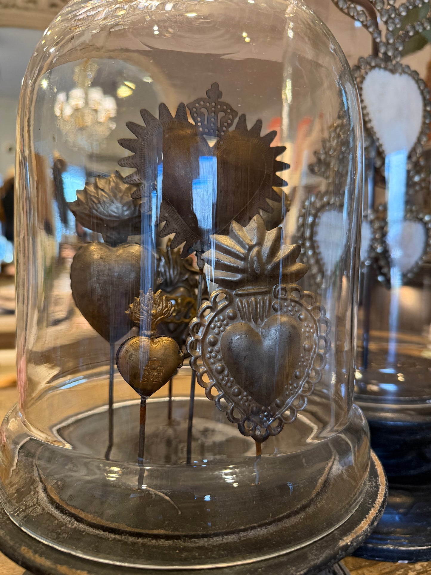 Vintage Style Glass Cloche With Hearts Short