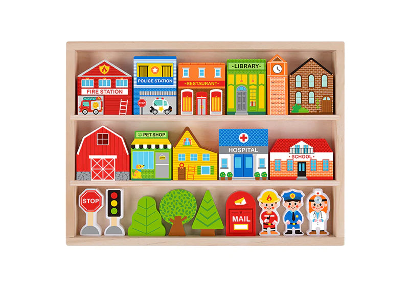 Tooky Toy Town Play Set In Wooden Case