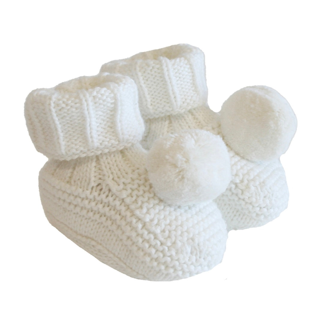 Alimrose Pom Pom Baby Socks Booties Ivory