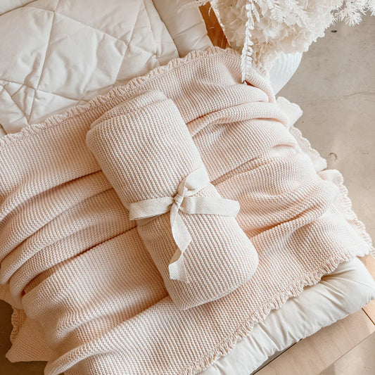 Blossom & Pear Heirloom Scallop Knit Blanket Peony