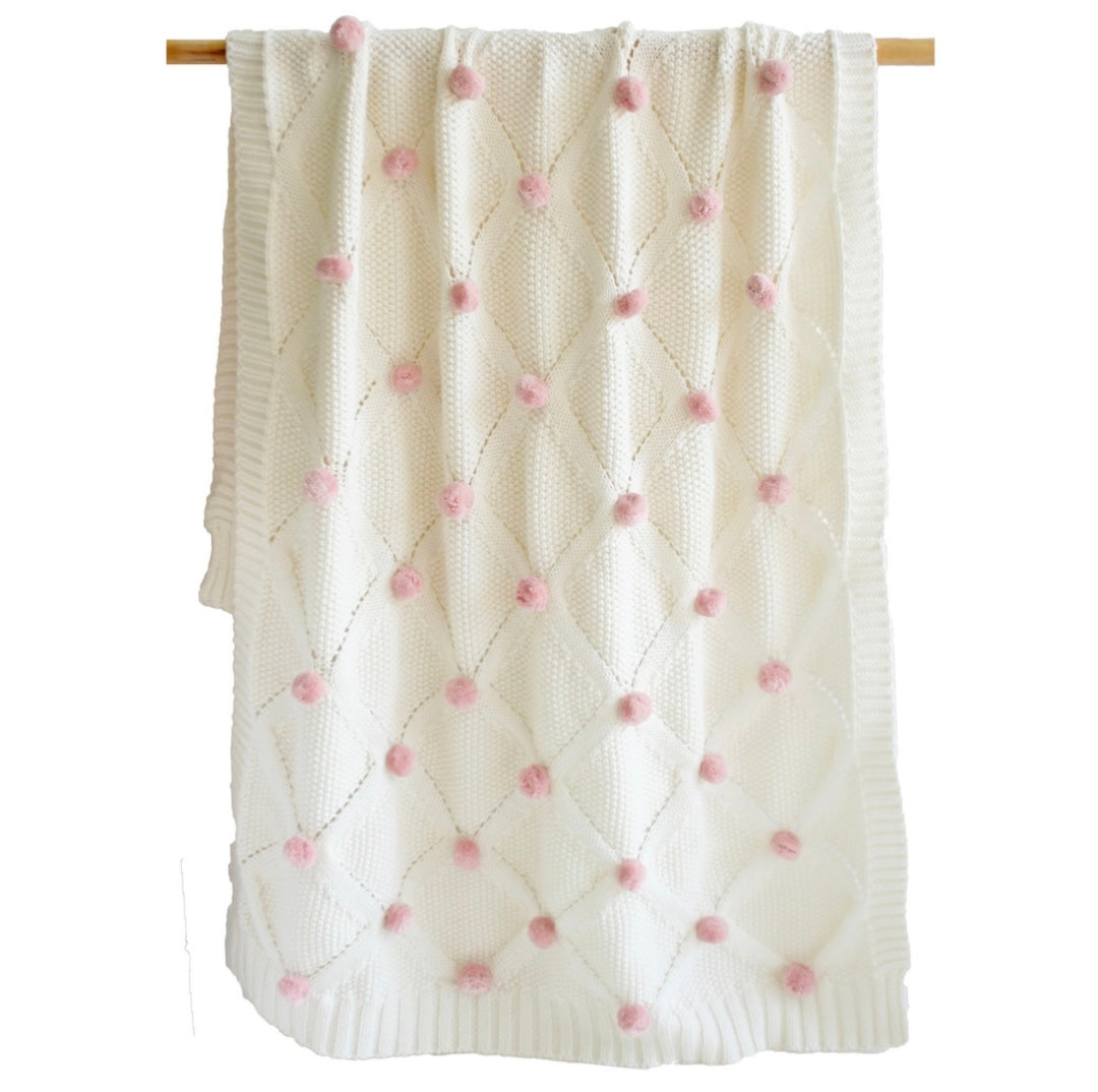 Alimrose Pom Pom Stroller Blanket Ivory & Pink