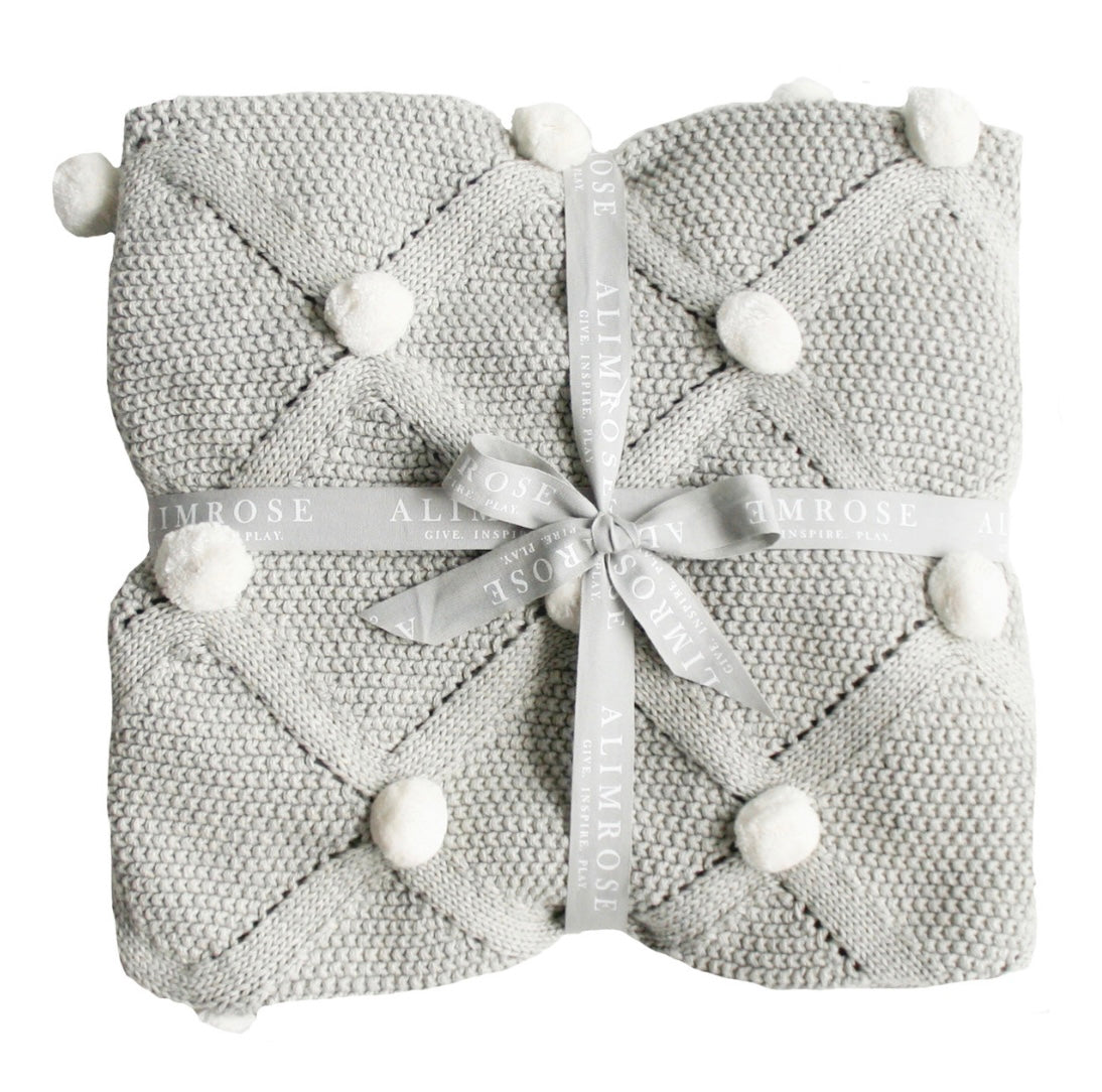 Alimrose Pom Pom Baby Blanket Grey