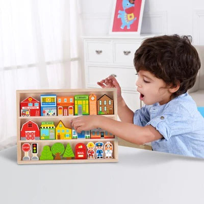 Tooky Toy Town Play Set In Wooden Case
