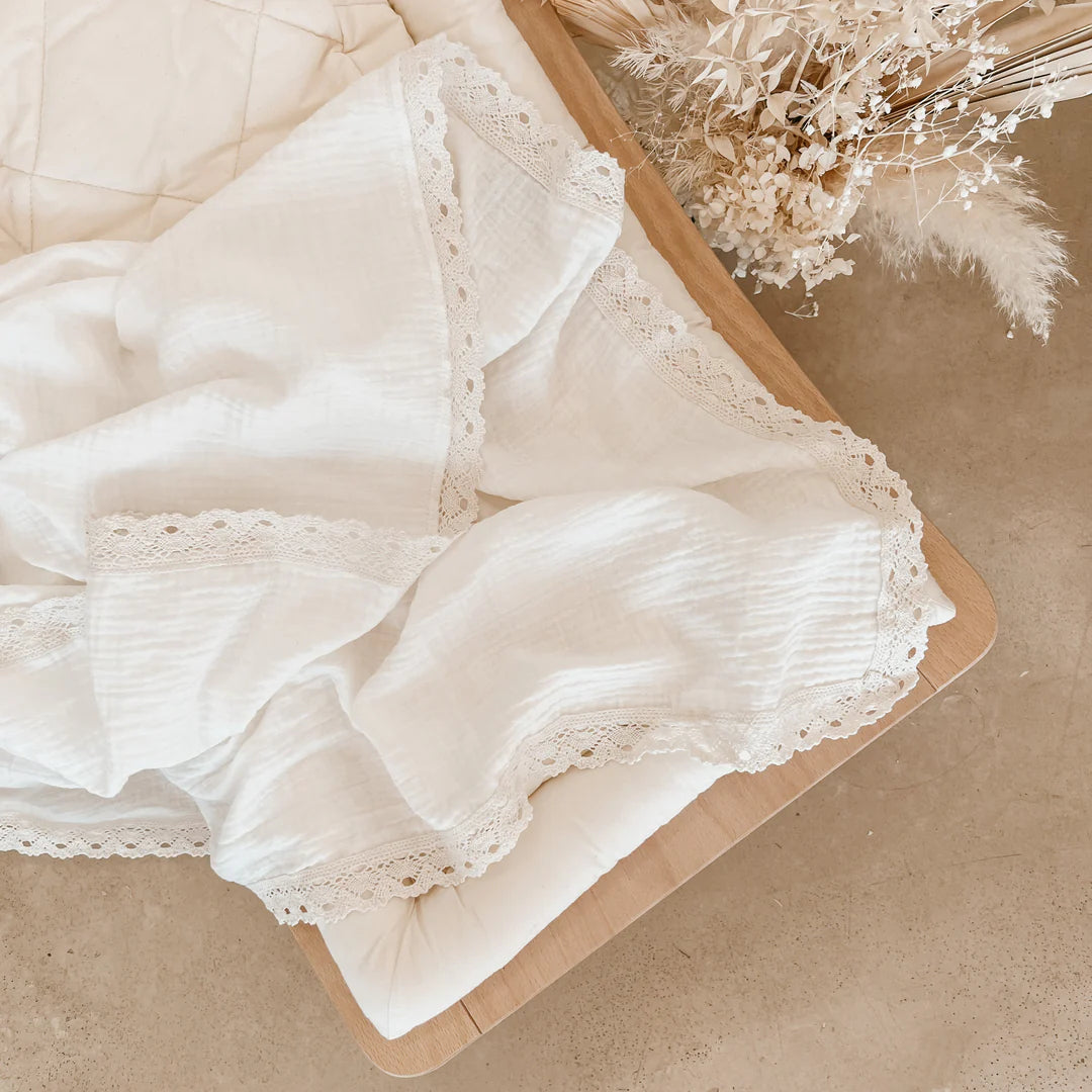 Blossom & Pear Lace Muslin Swaddle Blanket Milk