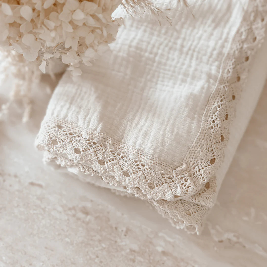 Blossom & Pear Lace Muslin Swaddle Blanket Milk