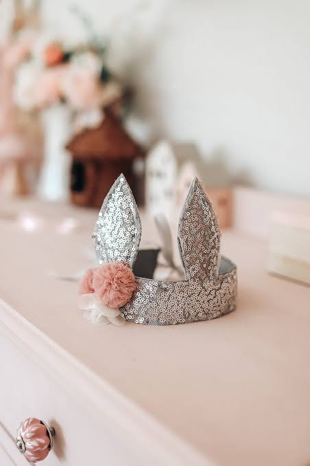 Alimrose Sequin Bunny Crown Silver