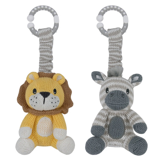 Living Textiles 2pk Stroller Toys Zebra & Lion