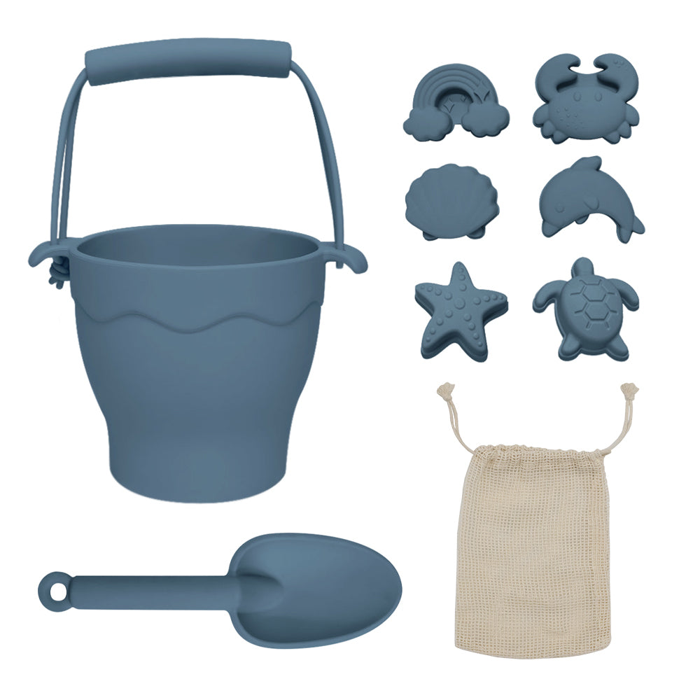 Playground Silicone 8pc Bucket & Spade Set Steel Blue