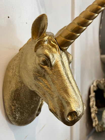 White Moose Unicorn Head Wall Decor Gold