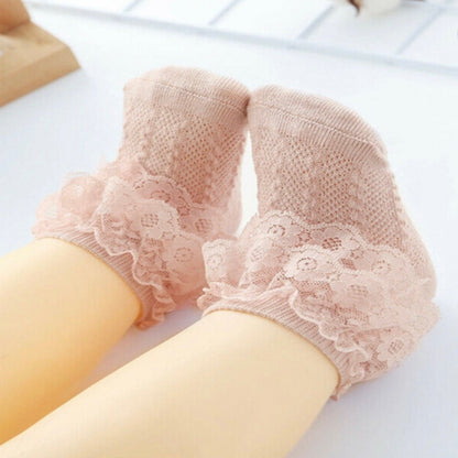 Pink Lace Ruffle Socks