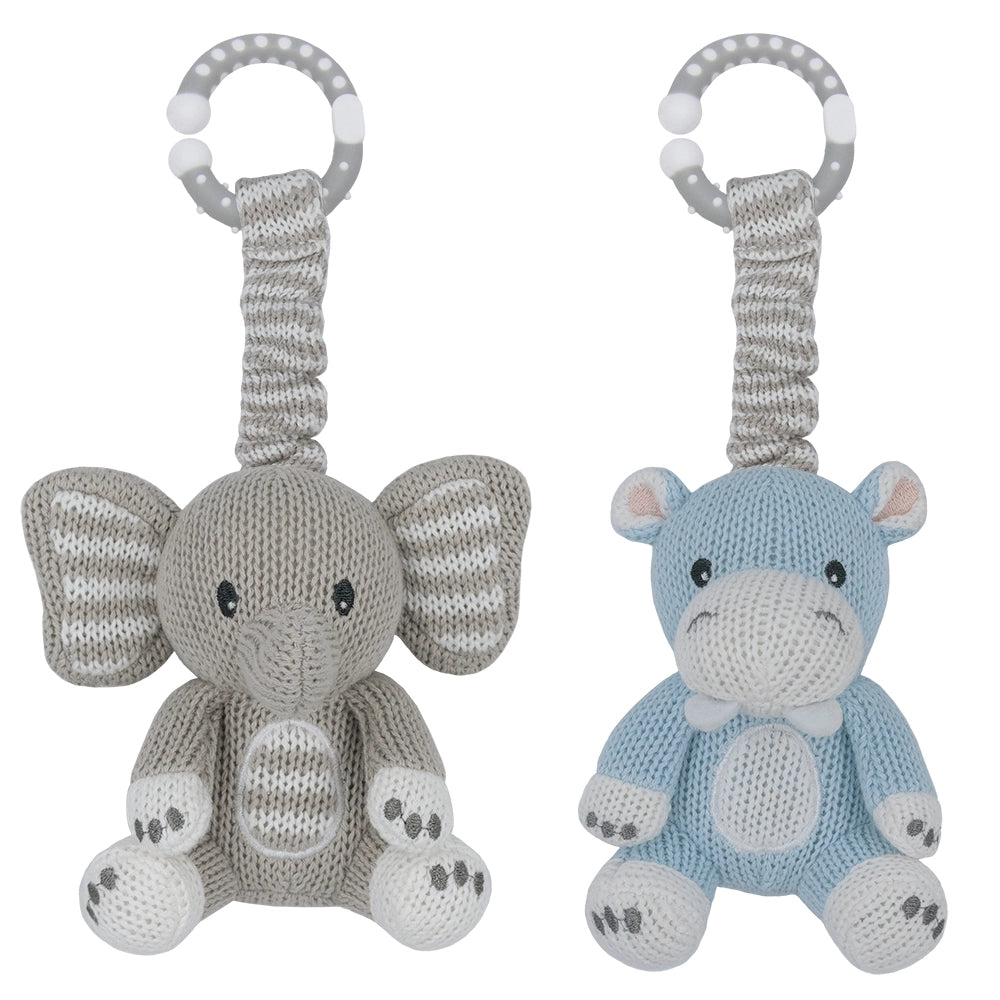 2pk Stroller Toys ~ Elephant & Hippo