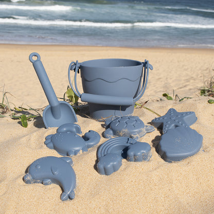 Playground Silicone 8pc Bucket & Spade Set Steel Blue