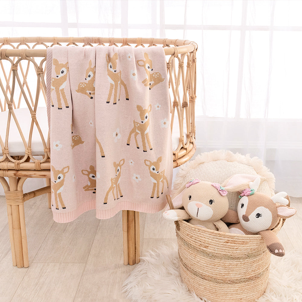 Whimsical Blush Fawn Baby Blanket